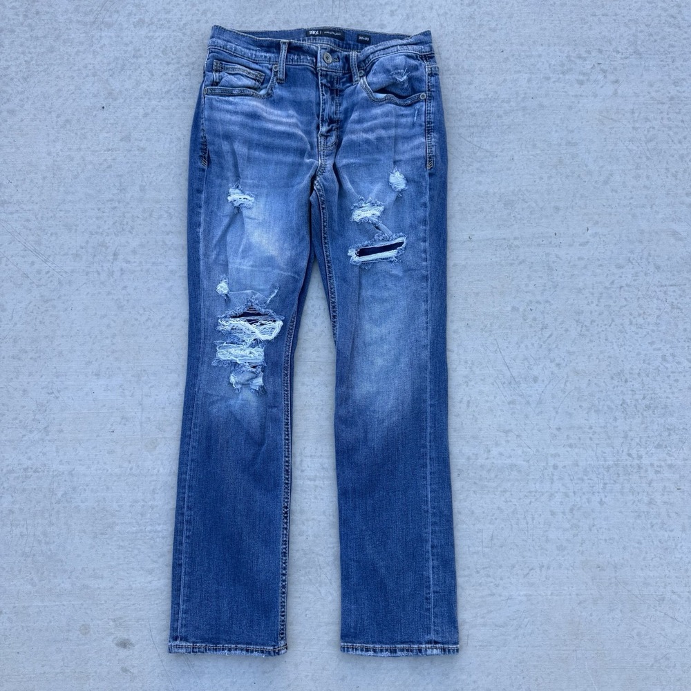 BKE Buckle Jake Mens 32 x 32 Blue Jeans Denim Distressed Straight Faded‎ Western
